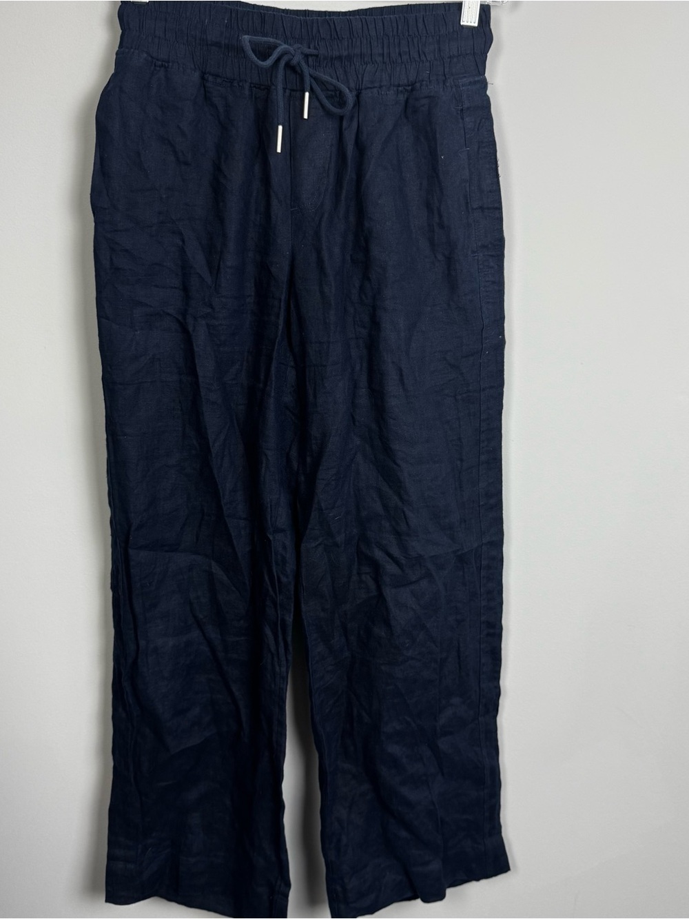QUINCE | Navy Blue Elastic-Waist Linen Drawstring Pants Women’s Size Small - Picture 2 of 10